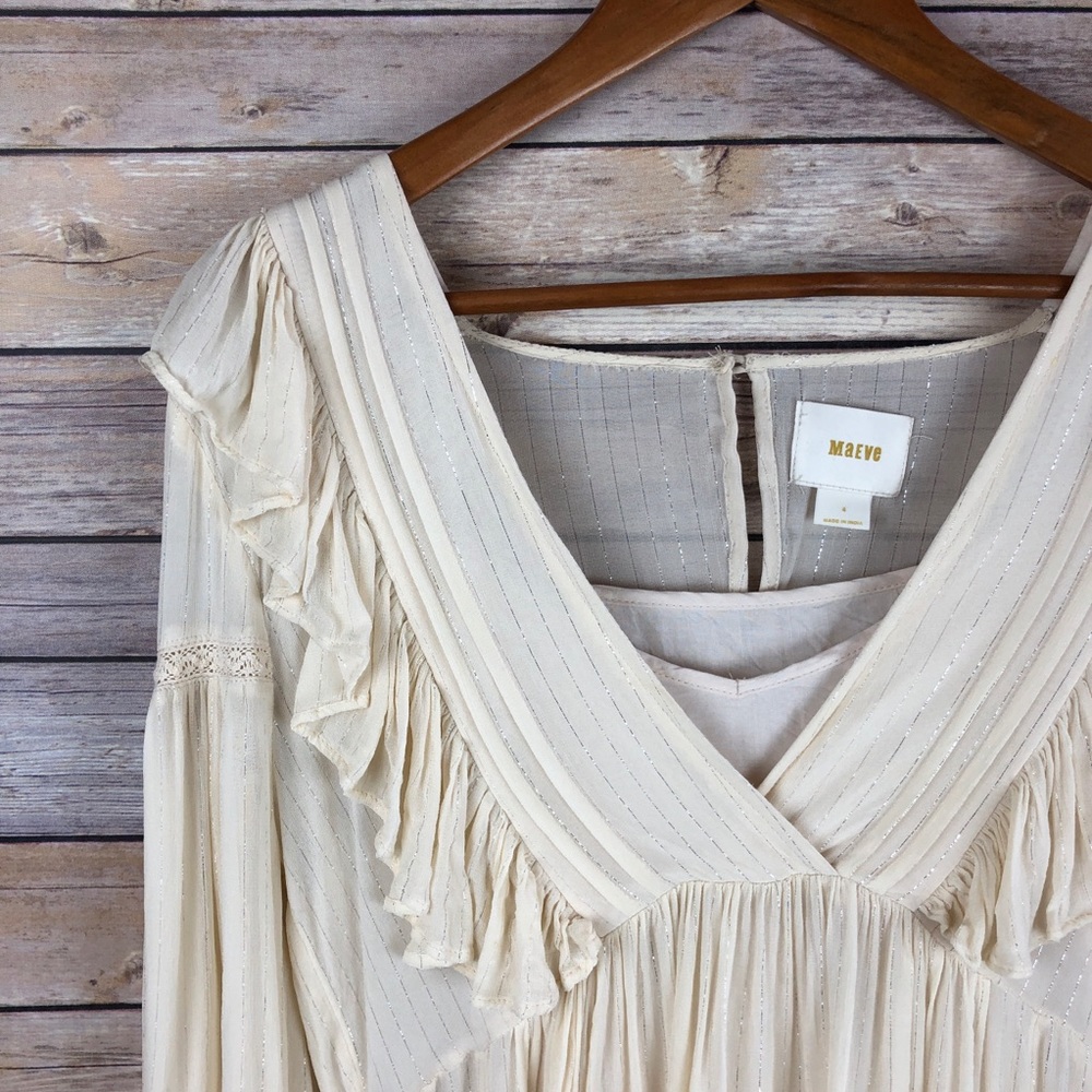 Anthropologie Maeve Wynn Metallic Stripe Boho Top - Picture 4 of 8